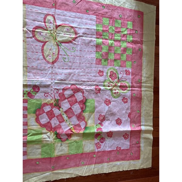 Bug A Boo Butterfly & Flower Quilt Panel 36"x44" Pink/Green/Yellow Cotton Fabric - Picture 5 of 7